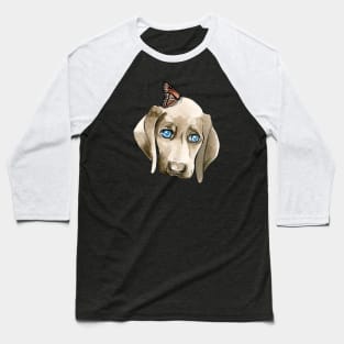 Sad Pointer Dog with Butterfly Baseball T-Shirt